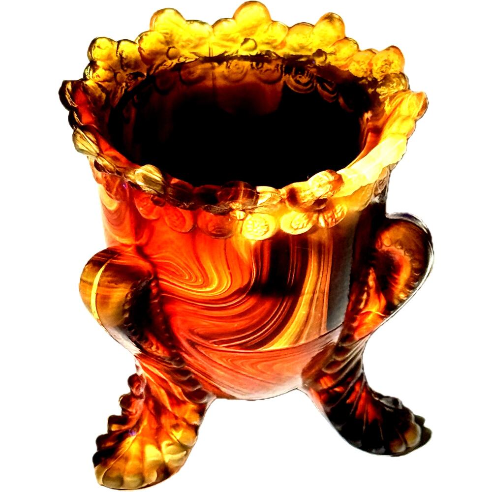 Boyd Glass Toothpick Holder 1999 Forget Me Not Autumn Harvest Uranium Swirl OOAK